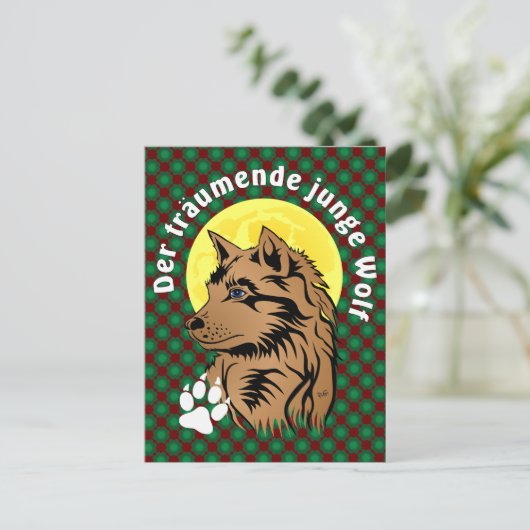 junger träumender Wolf Postkarte Briefkaart (Staand voorkant)