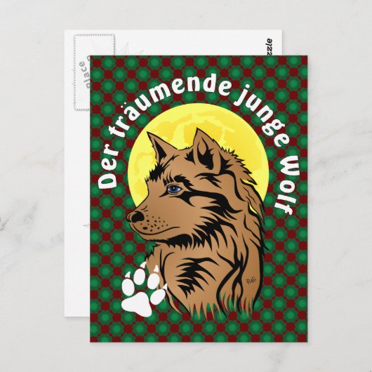 junger träumender Wolf Postkarte Briefkaart (Voorkant / Achterkant)