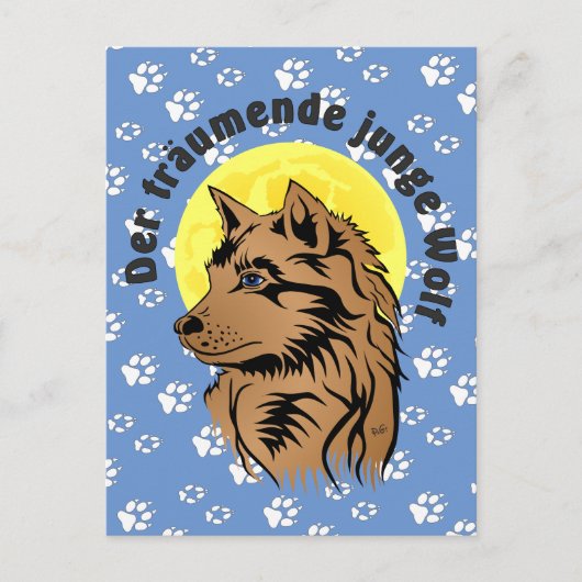 junger träumender Wolf Postkarte Briefkaart (Voorkant)