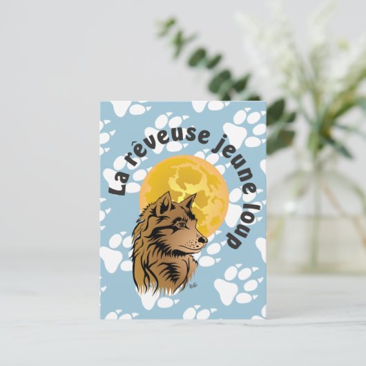 junger träumender Wolf Postkarte Briefkaart (Staand voorkant)