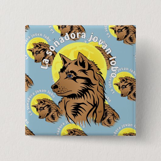 junger träumender Wolf Vierkante Button 5,1 Cm (Voorkant)