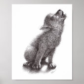 Junger Wolf heult den Mond an. Poster (Voorkant)