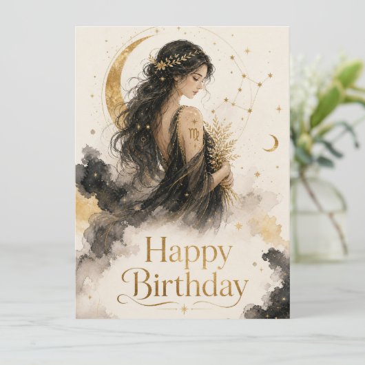 Jungfrau Happy Birthday Aquarell Design (Staand voorkant)