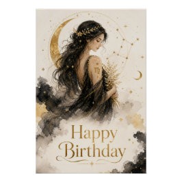 Jungfrau Happy Birthday Aquarell Design Perfect Poster