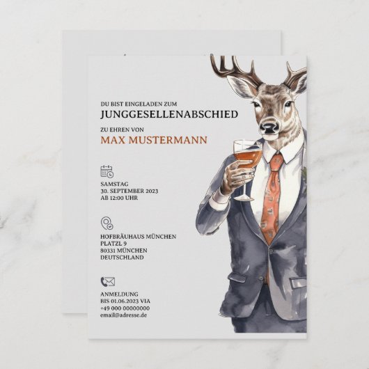 Junggesellenabschied Einladung Männer Vorlage Aankondiging (Voorkant / Achterkant)