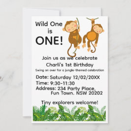 Jungle 1st Birthday Invitation | Wild One First  Kaart