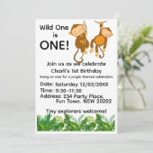 Jungle 1st Birthday Invitation | Wild One First  Kaart (Staand voorkant)