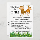 Jungle 1st Birthday Invitation | Wild One First  Kaart (Voorkant / Achterkant)