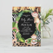 Jungle Aap en Giraffe Baby Shower Uitnodigingen (Staand voorkant)