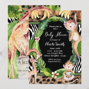 Jungle Aap en Giraffe Baby Shower Uitnodigingen