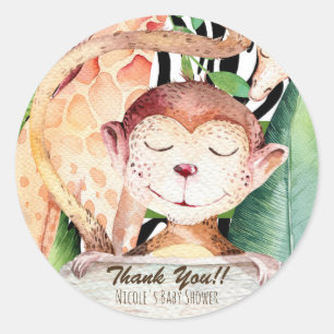 Jungle Aap & Giraffe Baby Shower Dierenprint Ronde Sticker