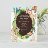 Jungle Aap & Giraffe Baby Shower Uitnodigingen (Staand voorkant)
