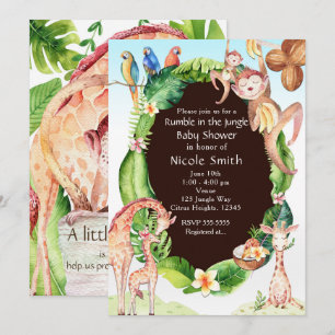 Jungle Aap & Giraffe Baby Shower Uitnodigingen