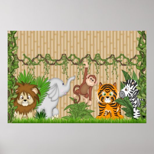 Jungle Aap Tijger Muurschildering Poster baby Kind (Voorkant)