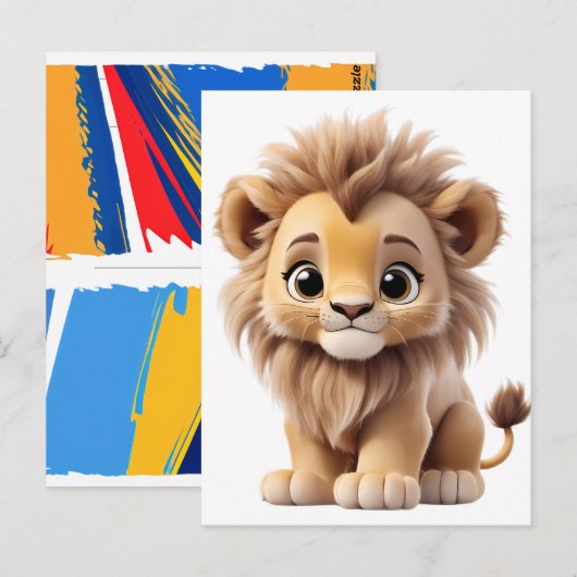 Jungle Adorable Lion Cub Sitting Portrait  Briefkaart (Voorkant / Achterkant)