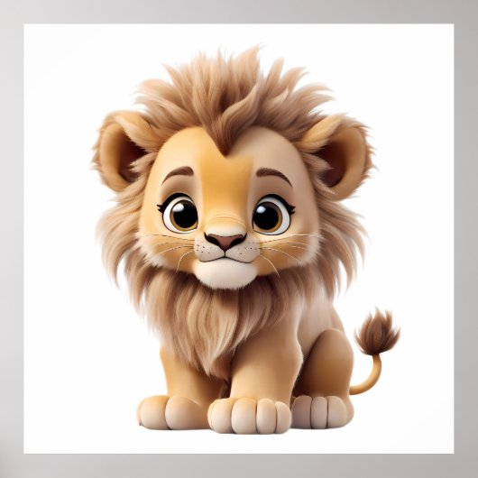 Jungle Adorable Lion Cub Sitting Portrait Poster (Voorkant)