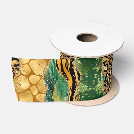 Jungle Agate | Wild Glam Textuurpatroon Satijnen Lint (Spoel)