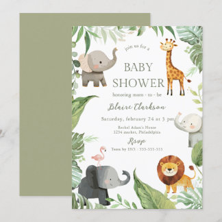Jungle Animals Baby Shower Invitation Kaart