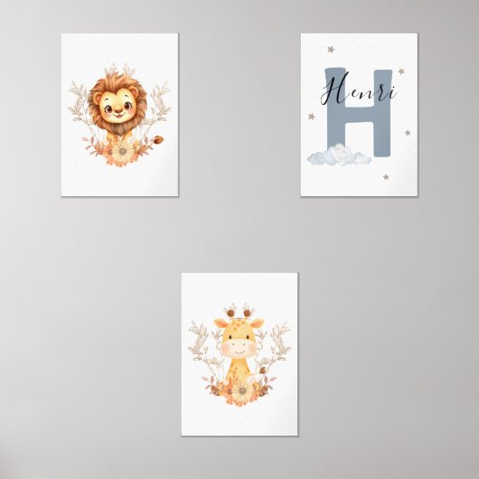 Jungle Animals Safari Baby Animals Nursery Muurkunst Sets (Voorkant)