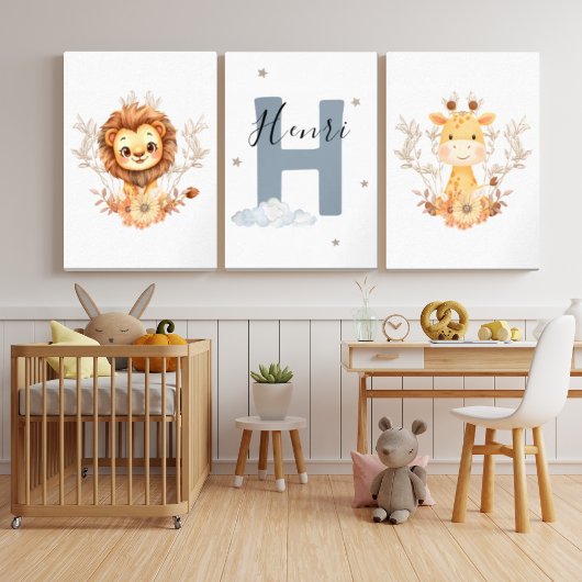 Jungle Animals Safari Baby Animals Nursery Muurkunst Sets