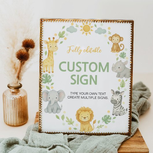 Jungle Animals Safari Birthday Party Table Sign Poster