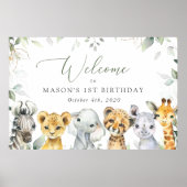 Jungle Animals, Safari, First Birthday Welcome Poster (Voorkant)