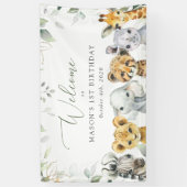 Jungle Animals, Safari, First Birthday Welcome Spandoek (Verticaal)