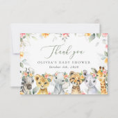 Jungle Animals, Safari, Flowers, Baby Shower Bedankkaart (Voorkant)