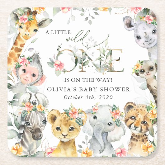 Jungle Animals, Safari, Flowers, Baby Shower Kartonnen Onderzetters (Voorkant)