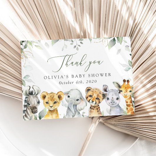 Jungle Animals, Safari, Wild One, Baby Shower Bedankkaart