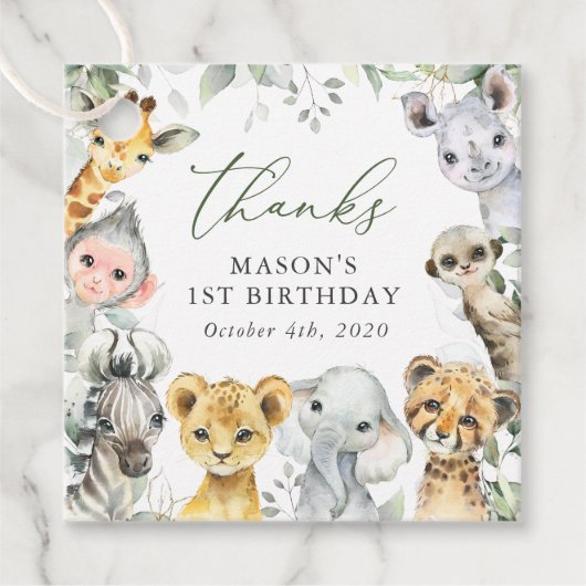 Jungle Animals, Safari, Wild One, First Birthday Bedankjes Labels (Voorkant)