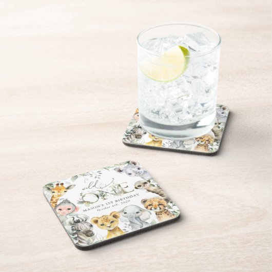 Jungle Animals, Safari, Wild One, First Birthday Bier Onderzetter (Rechterzijde)