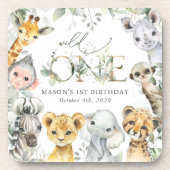 Jungle Animals, Safari, Wild One, First Birthday Bier Onderzetter (Voorkant)