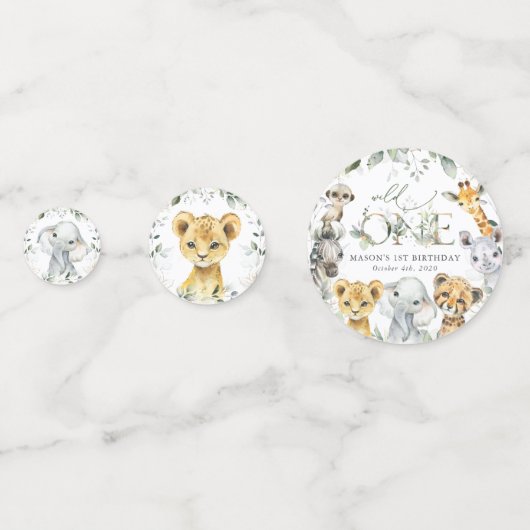 Jungle Animals, Safari, Wild One, First Birthday Confetti (Achterkanten)