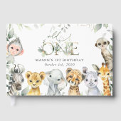 Jungle Animals, Safari, Wild One, First Birthday Gastenboek (Voorkant)