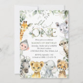 Jungle Animals, Safari, Wild One, First Birthday Kaart (Voorkant)