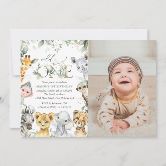 Jungle Animals, Safari, Wild One, First Birthday Kaart (Voorkant)