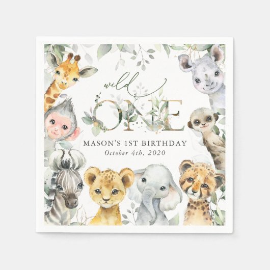 Jungle Animals, Safari, Wild One, First Birthday Servet (Voorkant)