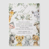 Jungle Animals, Safari, Wild One, First Birthday Vellum Uitnodigingen (Voorkant)