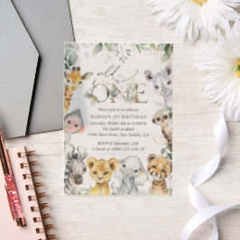 Jungle Animals, Safari, Wild One, First Birthday Vellum Uitnodigingen