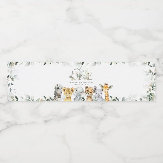 Jungle Animals, Safari, Wild One, First Birthday Waterfles Etiket (Enkel label)