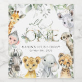Jungle Animals, Safari, Wild One, First Birthday Wijn Etiket (Enkel label)