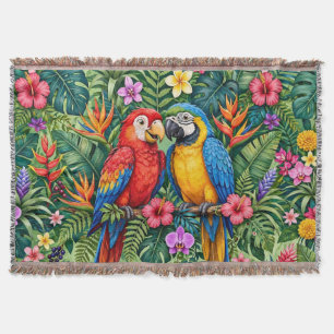 Jungle Ara's Vrolijke Papegaaien Levendige Bloemen Deken