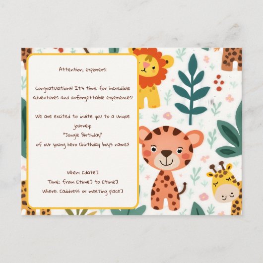 Jungle Avontuur thema verjaardagsfeestje Briefkaart (Voorkant)
