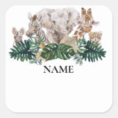 Jungle Babies Safari Afrikaanse naamlabel Vierkante Sticker (Voorkant)