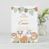 Jungle Baby Shower Invitation – Safari Animal Them Kaart (Staand voorkant)