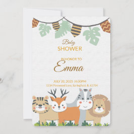 Jungle Baby Shower Invitation – Safari Animal Them Kaart