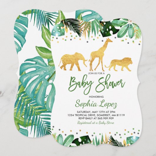 Jungle baby shower uitnodiging Tropische baby show (Voorkant / Achterkant)