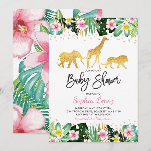 Jungle baby shower uitnodiging Tropische baby show (Voorkant / Achterkant)