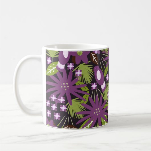 Jungle Bird Pattern Paarse Begroeiing Tropisch   Koffiemok (Links)